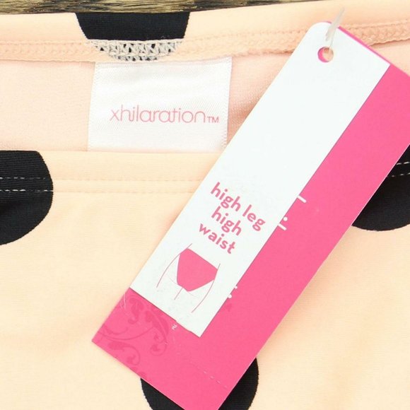 NWT Xhilaration High-Waist Bikini Bottom Small Light Pink / Black Polka Dot - Picture 4 of 7